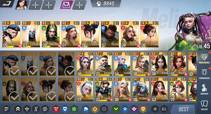 Personnages à collectionner dans Lust Goddess